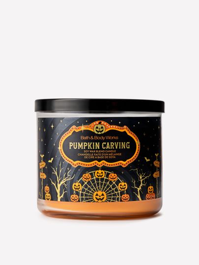 Świeca zapachowa Bath & Body Works Pumpkin Carving w szklanym słoiku z czarną pokrywką