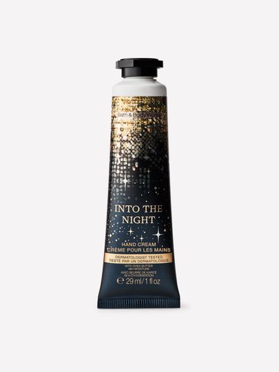 Krem do rąk Into the Night Bath & Body Works z motywem złotych gwiazd i nocnego nieba