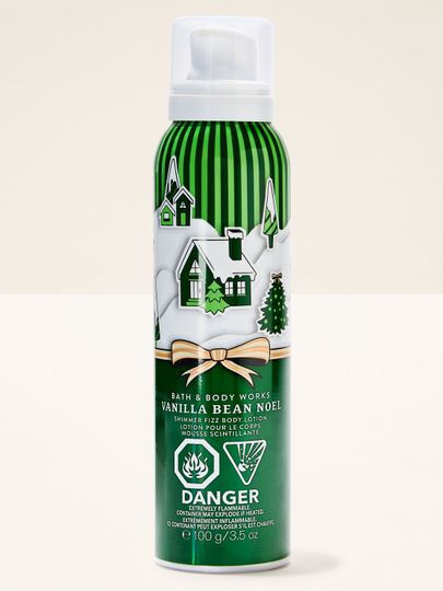 Mus do ciała Vanilla Bean Noel Bath & Body Works w zielonym opakowaniu z motywem ośnieżonych domków i choinek