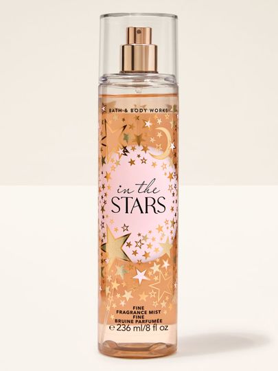 Ceață de corp "In the Stars" în sticlă cu steluțe aurii, sclipitoare și o lună. Bath & Body Works.