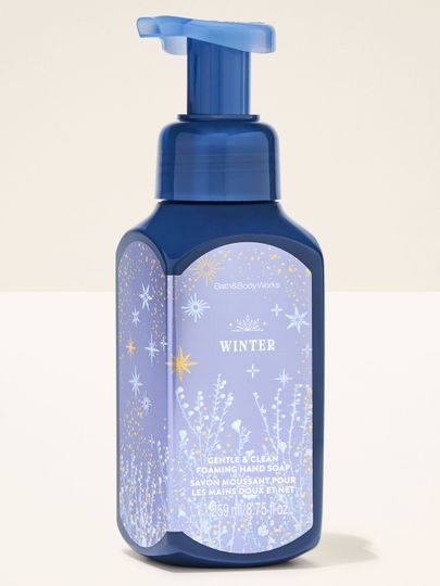 Mydło w piance Winter Bath & Body Works z motywem gwiazd, kwiatów i zimowego krajobrazu