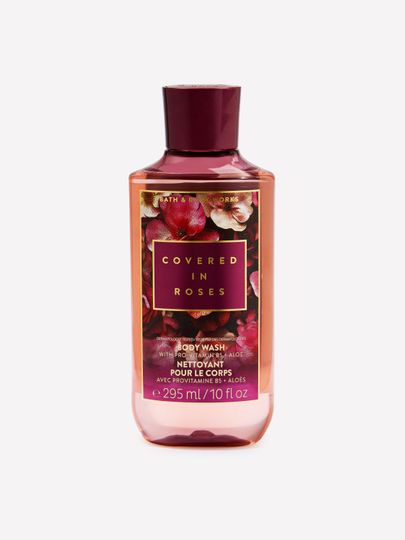 Żel pod prysznic Covered in Roses Bath & Body Works z różaną grafiką dla eleganckiej pielęgnacji.