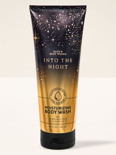 Nawilżający żel pod prysznic Bath & Body Works Into the Night w czarno‑złotej tubie 295 ml.