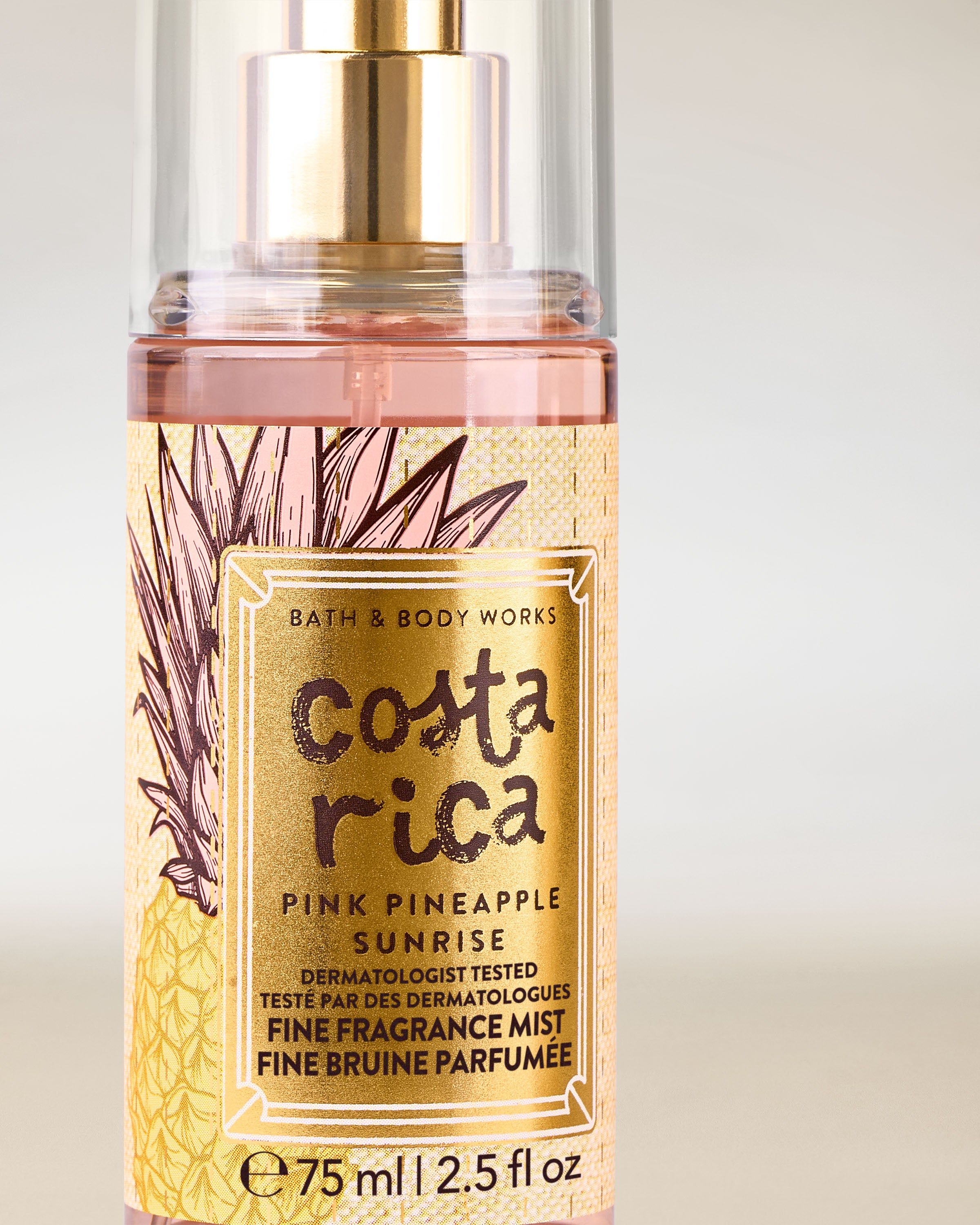 Mini mgiełka zapachowa Costa Rica Pink Pineapple Sunrise od Bath & Body Works w różowej butelce z atomizerem.