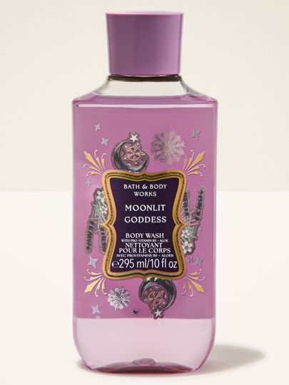 Żel do mycia ciała Moonlit Goddess Bath & Body Works z motywem księżyca, gwiazd i płatków śniegu