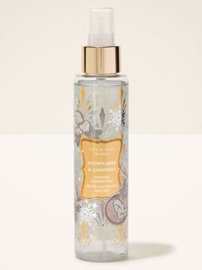Perfumowana mgiełka do ciała Snowflakes & Cashmere Bath & Body Works z połyskującymi drobinkami