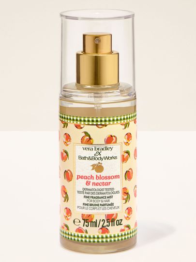 Bath & Body Works Peach Blossom & Nectar – mini mgiełka zapachowa do ciała i włosów w przezroczystym flakonie.
