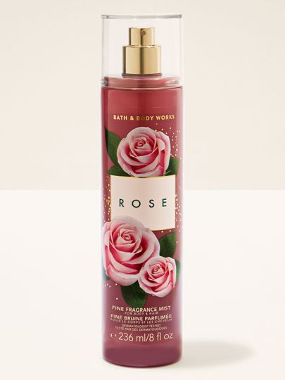 Bath & Body Works Rose – różowa mgiełka z motywem róż i złotym atomizerem, o delikatnym kwiatowym aromacie.