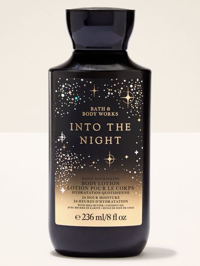 Balsam do ciała Into the Night Bath & Body Works w czarnej butelce ze złotą etykietą