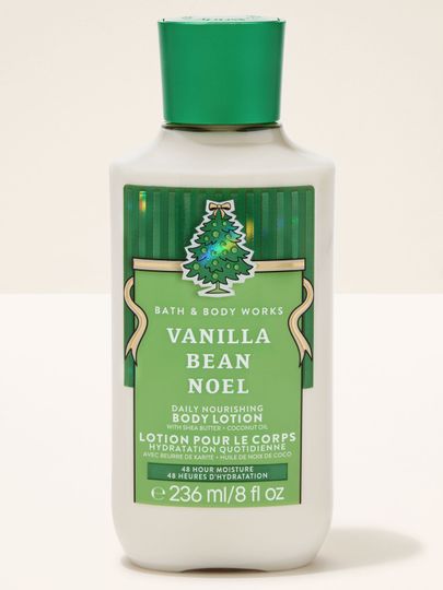 Balsam do ciała Vanilla Bean Noel Bath & Body Works z zieloną świąteczną etykietą