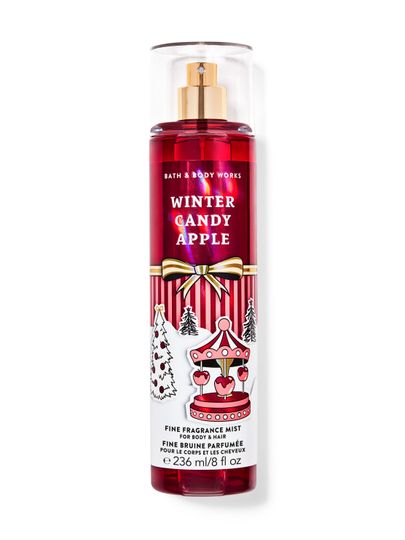 Perfumowana mgiełka do ciała Winter Candy Apple Bath & Body Works z motywem karuzeli i choinek