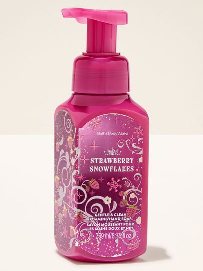 Mydło w piance Strawberry Snowflakes Bath & Body Works z motywem truskawek, płatków śniegu i kwiatów