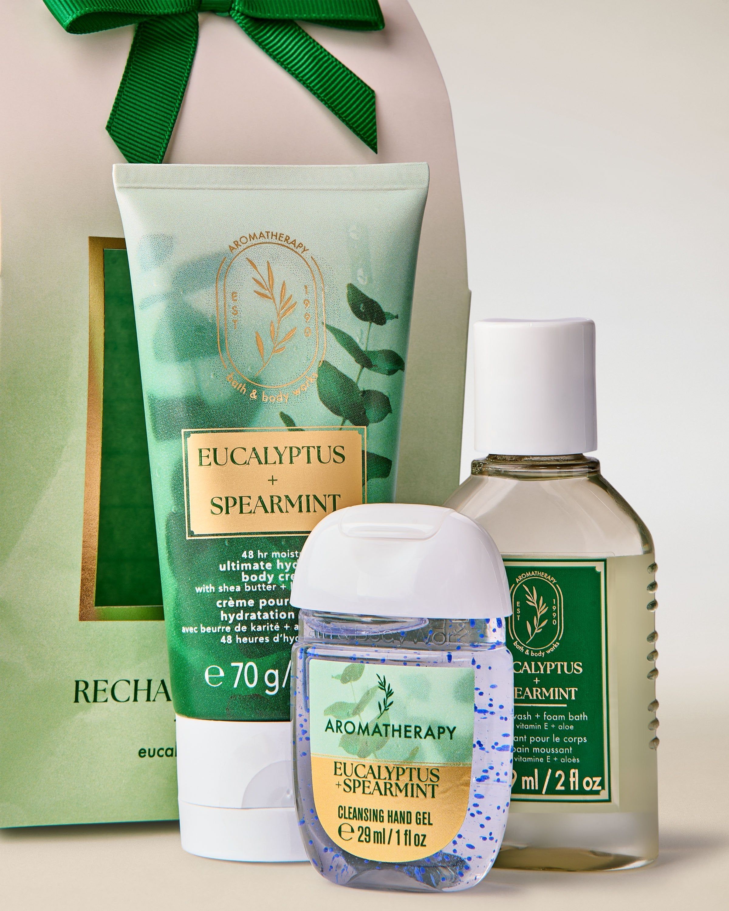Zestaw Aromatherapy Eucalyptus + Spearmint Bath & Body Works – relaksujący zielony komplet do pielęgnacji.