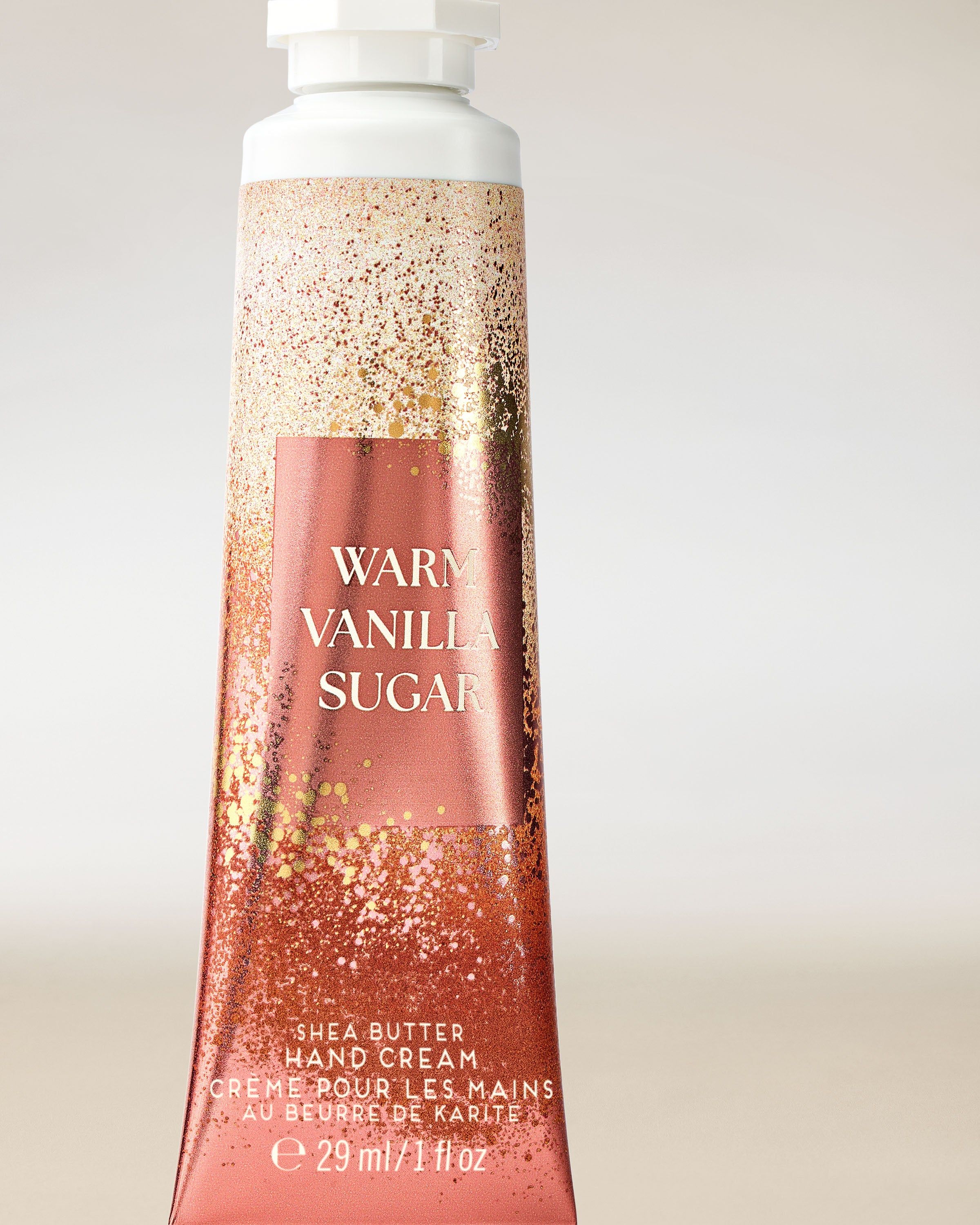 Krem do rąk Bath & Body Works Warm Vanilla Sugar w złoto‑waniliowej tubce 29 ml.