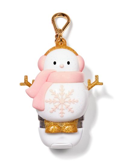tui na oczyszczający żel do rąk PocketBac Bath & Body Works z brokatowym bałwankiem i różowym szalikiem