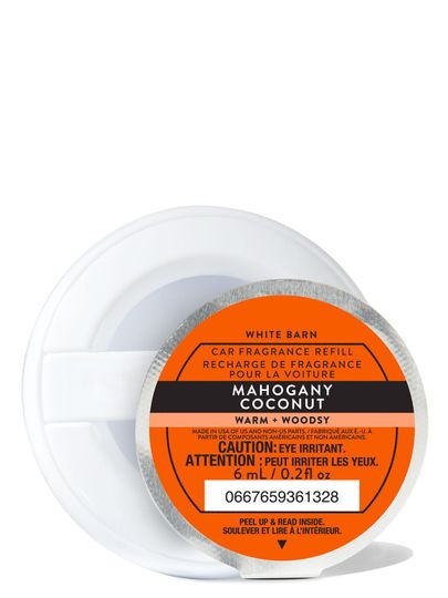 Wkład zapachowy do samochodu Mahogany Coconut Bath & Body Works w okrągłym opakowaniu