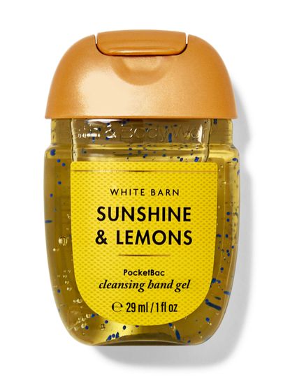 Oczyszczający żel do rąk PocketBac Sunshine & Lemons White Barn z niebieskimi drobinkami