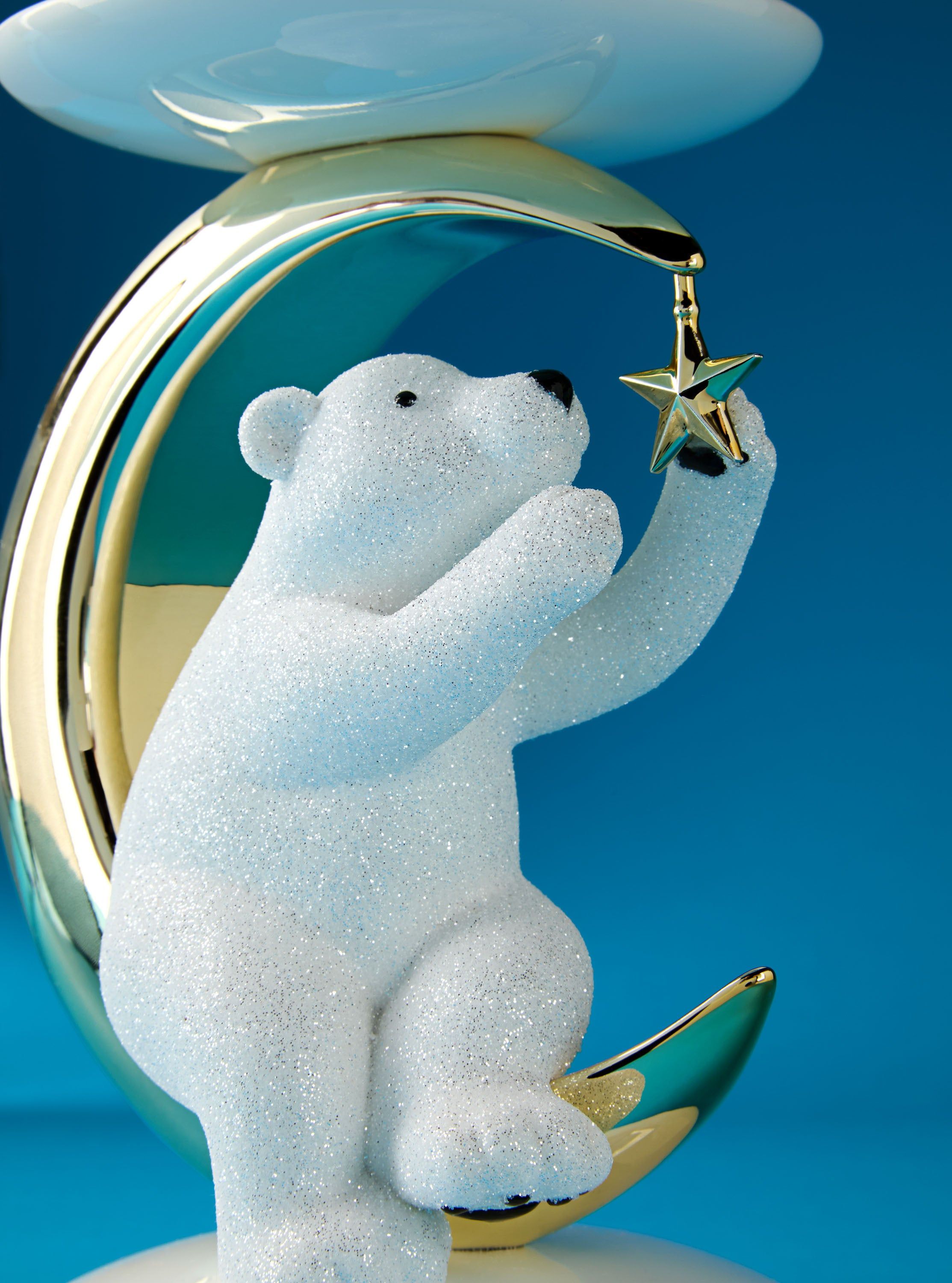 Podstawka na świecę Bath & Body Works z białym niedźwiedziem na złotym księżycu i gwiazdą