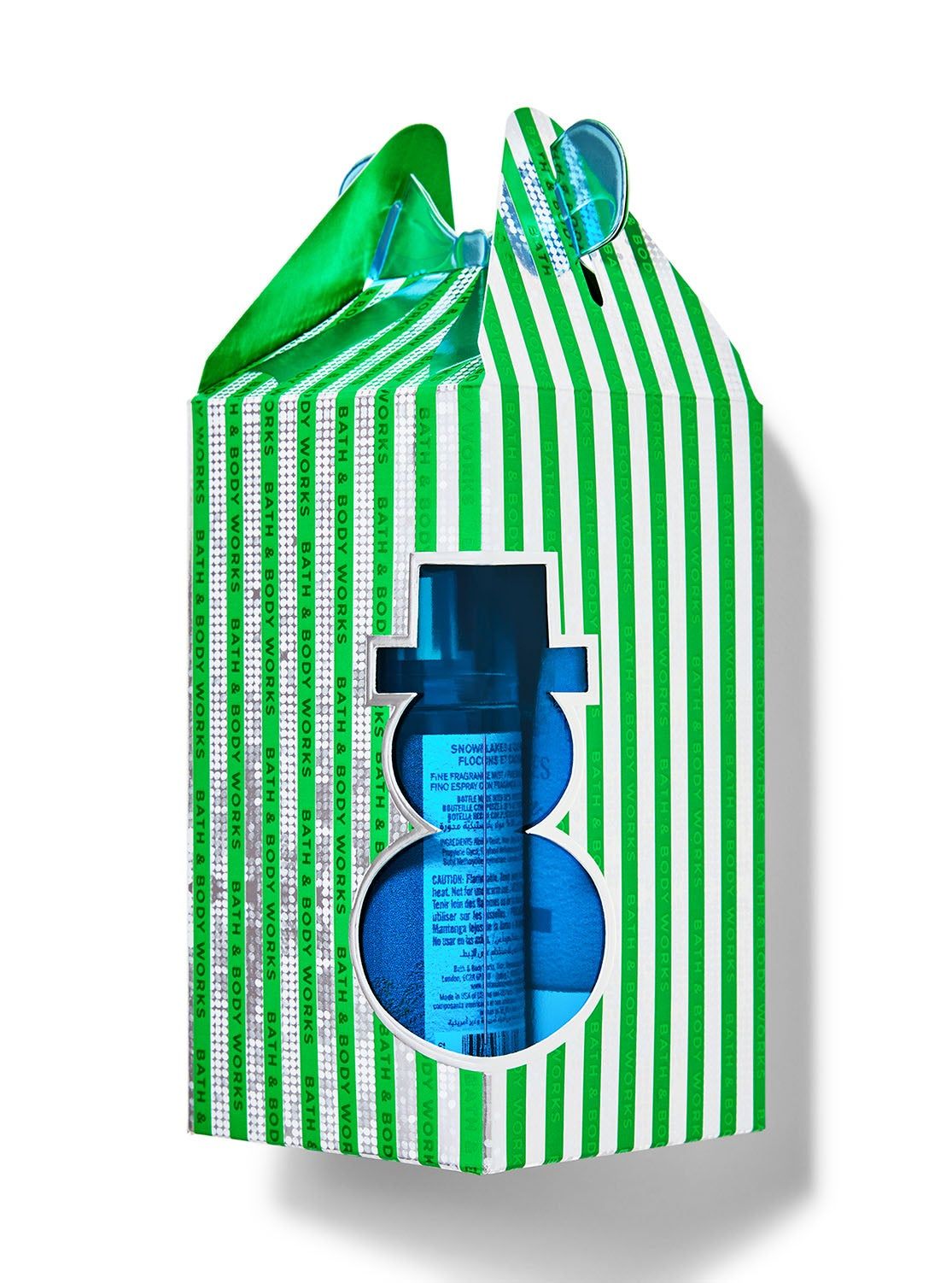 Set de mini-cosmetice „Snowflakes & Cashmere” în ambalaj în formă de Moș Crăciun, Bath & Body Works.