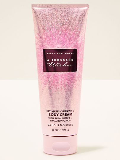 Krem do ciała A Thousand Wishes Bath & Body Works w różowej tubie z brokatowym wzorem