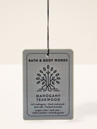 Zawieszka Mahogany Teakwood Bath & Body Works – elegancki, drzewny zapach do samochodu lub domu.