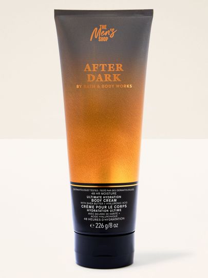 After Dark Men’s Shop Bath & Body Works – męski krem do ciała w czarno‑złotej tubie z 48h nawilżeniem.