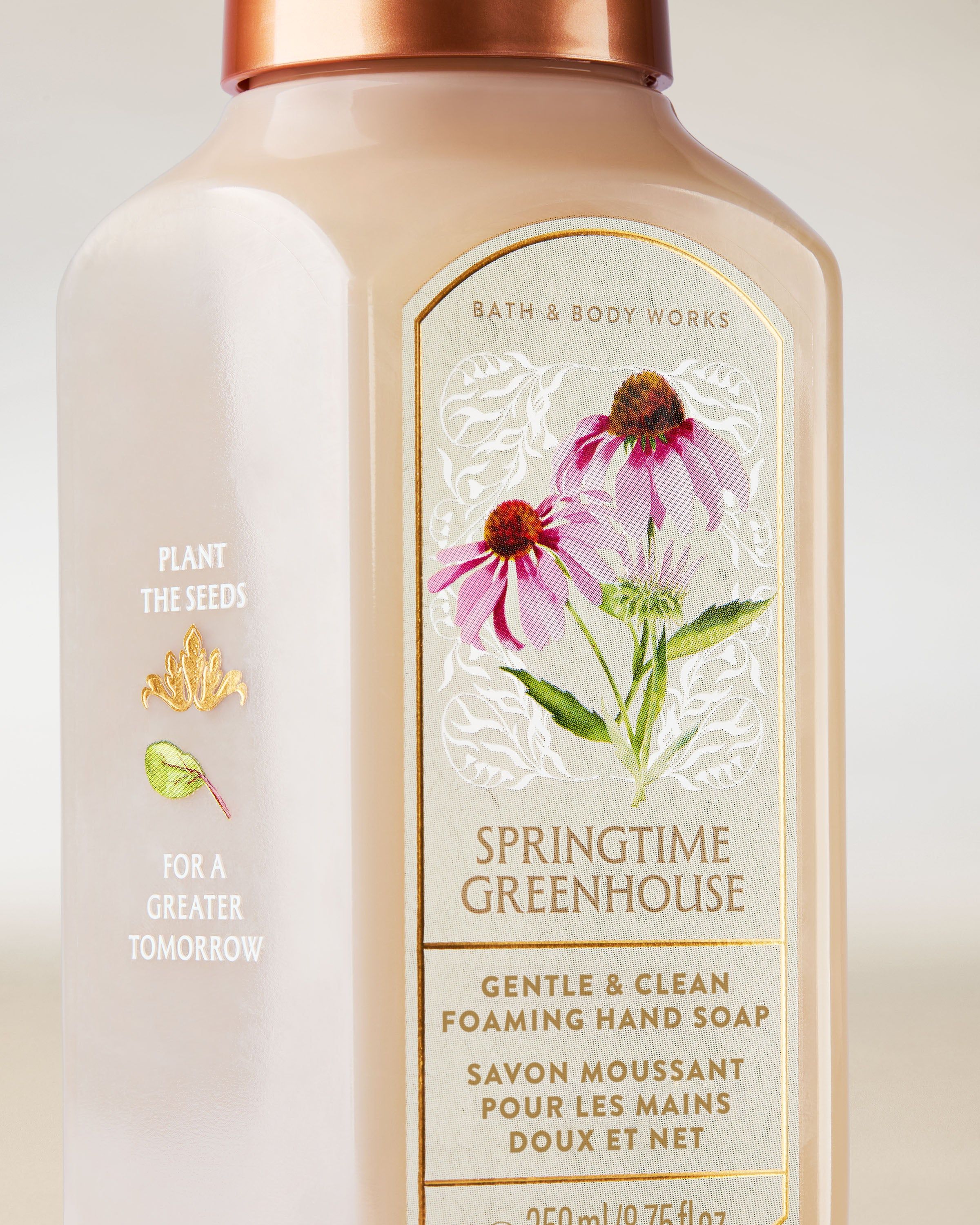 Pianka do mycia rąk Bath & Body Works Springtime Greenhouse 259 ml w jasnej butelce z pompką.