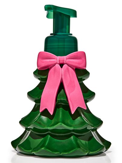 Dozownik do mydła Bath & Body Works w kształcie choinki z różową kokardą