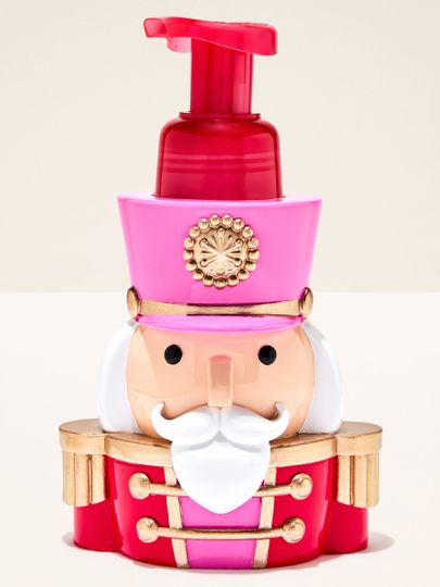 Dozownik do mydła Bath & Body Works w kształcie dziadka do orzechów w czerwono-różowym mundurze