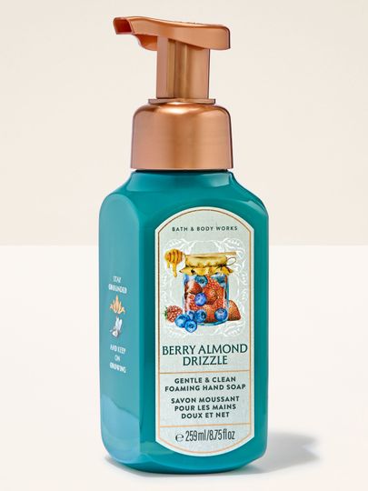 Pianka do mycia rąk Bath & Body Works Berry Almond Drizzle 259 ml w turkusowej butelce z pompką.