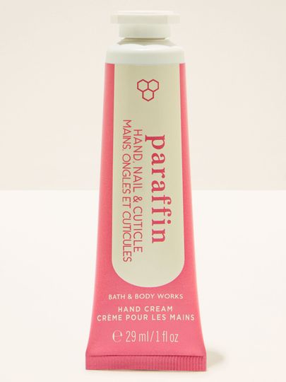 Różowy krem do rąk, paznokci i skórek Paraffin Bath & Body Works w tubce z jasną etykietą