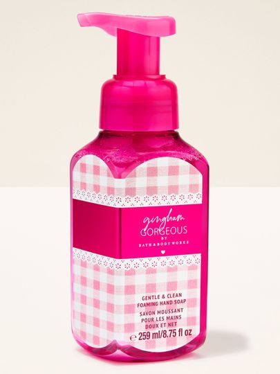 Pianka do mycia rąk Bath & Body Works Gingham Gorgeous 259 ml w różowej butelce z pompką.
