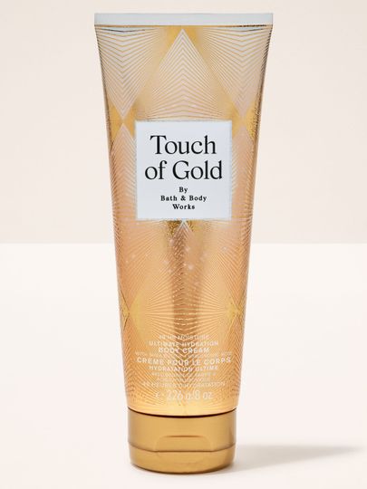 Krem do ciała Touch of Gold Bath & Body Works w złotej tubie o intensywnie nawilżającej, luksusowej formule.