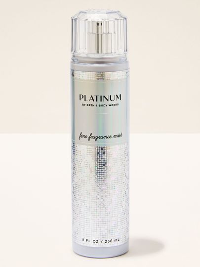 Bath & Body Works Platinum – holograficzna mgiełka zapachowa w srebrnym, połyskującym flakonie.