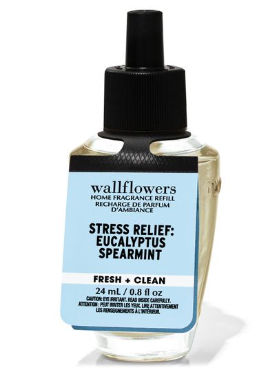 Wkład do wtyczki Wallflowers Stress Relief Eucalyptus Spearmint o świeżym, kojącym aromacie.