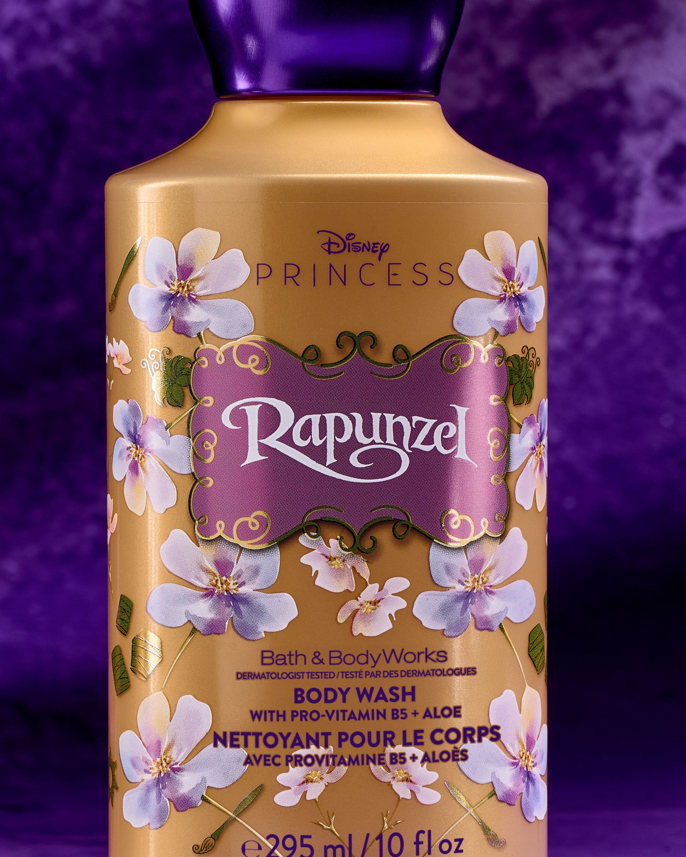 Żel pod prysznic Rapunzel w dekoracyjnej butelce z motywami inspirowanymi kolekcją Disney Princess.