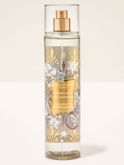 Perfumowana mgiełka do ciała Snowflakes & Cashmere Bath & Body Works z motywem płatków śniegu i księżyca
