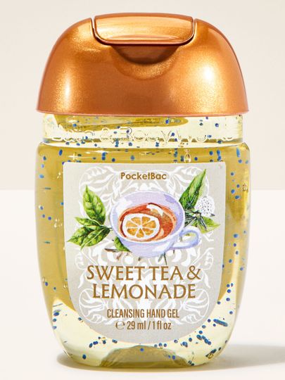 Bath & Body Works Sweet Tea & Lemonade PocketBac – żel do dezynfekcji rąk w żółtej butelce z motywem herbaty i cytryny.