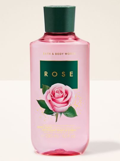 Bath & Body Works Rose – różowy żel pod prysznic z grafiką róży w eleganckiej butelce