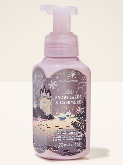 Mydło w piance Snowflakes & Cashmere Bath & Body Works z zimowym motywem pałacu, łabędzi i płatków śniegu
