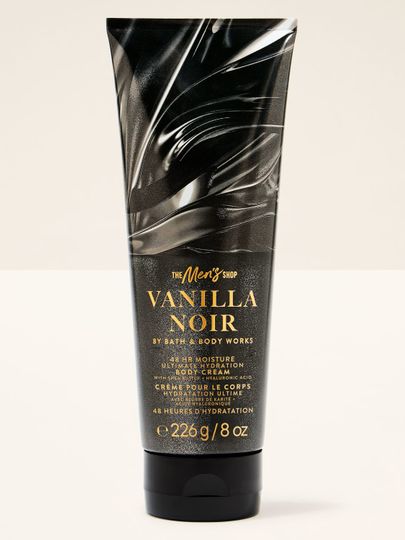 Krem do ciała Bath&Body Works Vanilla Noir. Duża, czarna tubka z beżowymi napisami.