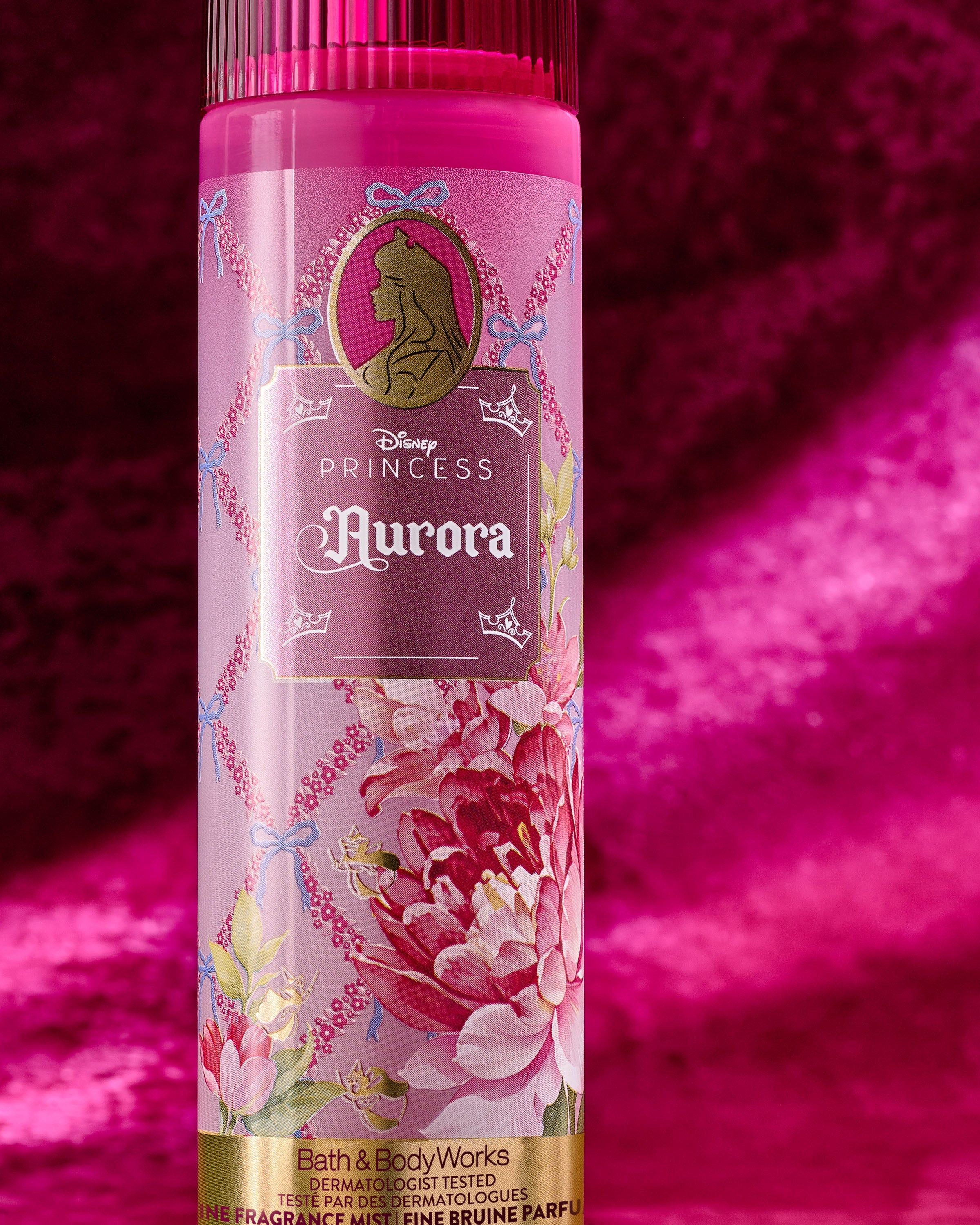 Mgiełka zapachowa Aurora Disney Princess – różowy, kwiatowy design i lekka, bajeczna świeżość.