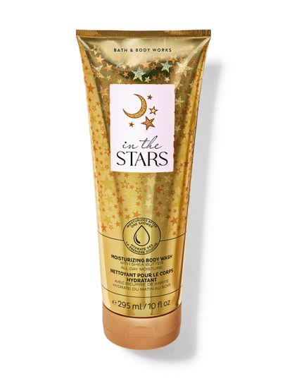 Złoty żel pod prysznic In The Stars Bath & Body Works w tubie ozdobionej gwiazdkam