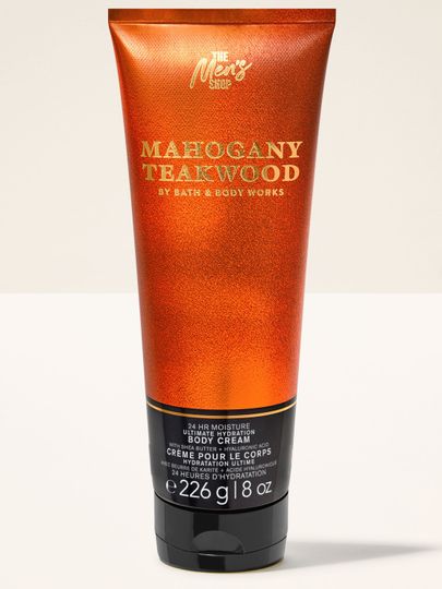 Bath & Body Works Mahogany Teakwood – męski krem do ciała w metalicznej, miedzianej tubie.