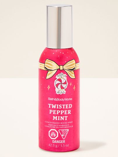 Perfumowany spray do pomieszczeń Twisted Peppermint Bath & Body Works z motywem cukierka i kokardy