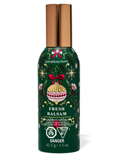 Perfumowany spray do pomieszczeń Fresh Balsam Bath & Body Works z motywem ostrokrzewu i świątecznej ozdoby