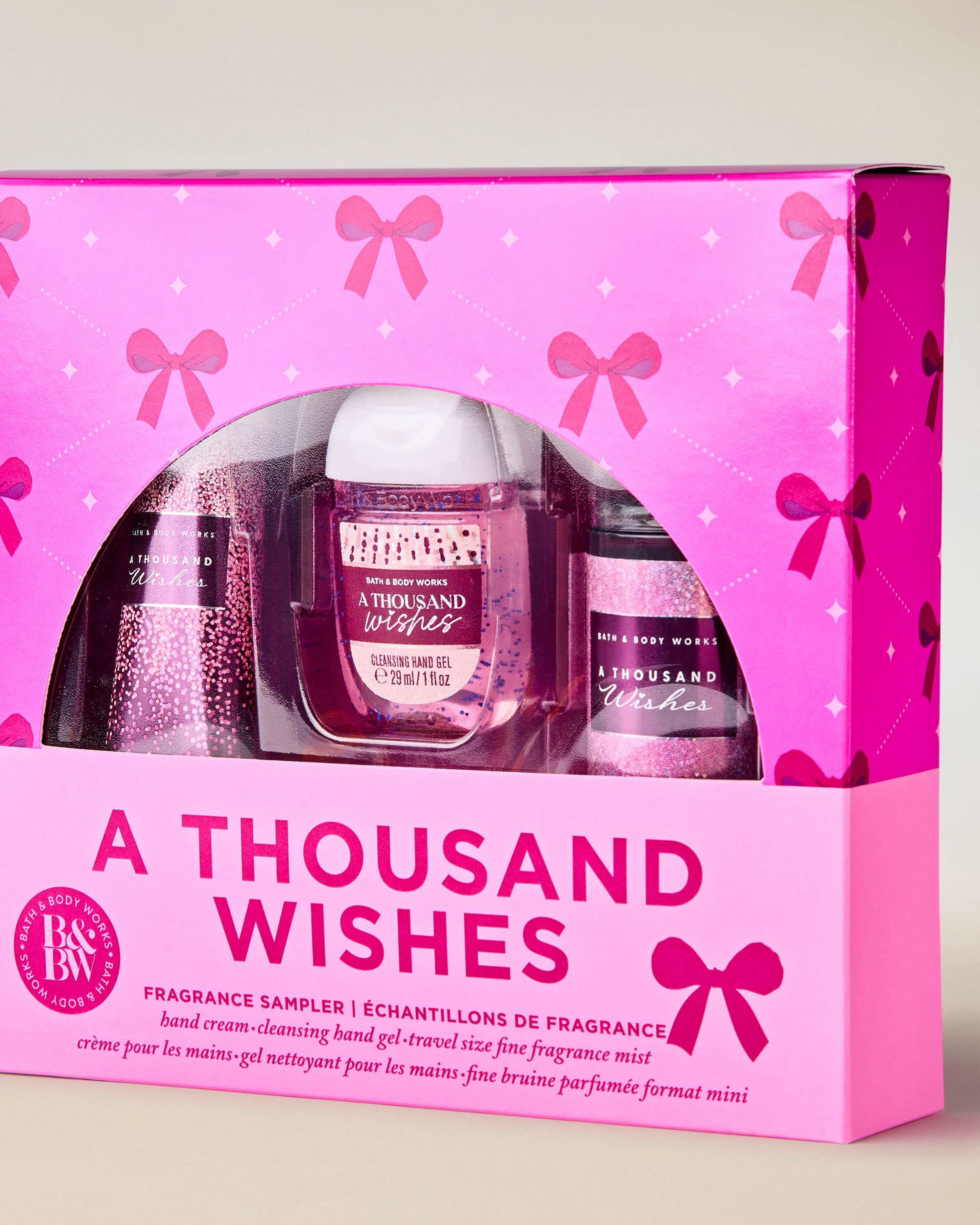 Zestaw A Thousand Wishes B&BW w różowym pudełku – mini mgiełka, krem i żel antybakteryjny.