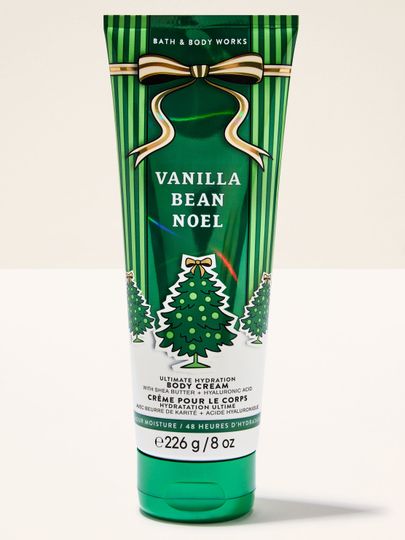 Krem do ciała Vanilla Bean Noel Bath & Body Works z motywem choinek i złotej kokardy