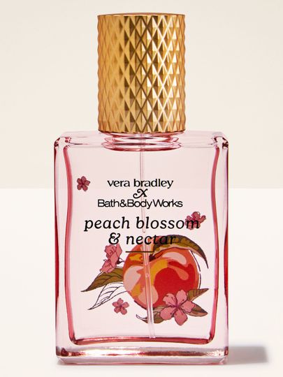 Bath & Body Works Peach Blossom & Nectar – perfumy w eleganckim, różowym flakonie ze złotą nakrętką.