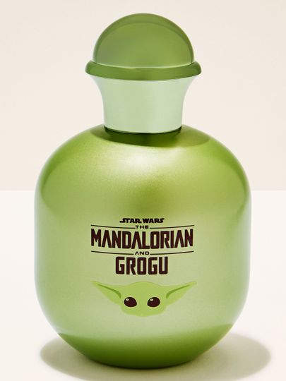 Woda kolońska Mandalorian & Grogu w zielonej butelce z grafiką Grogu